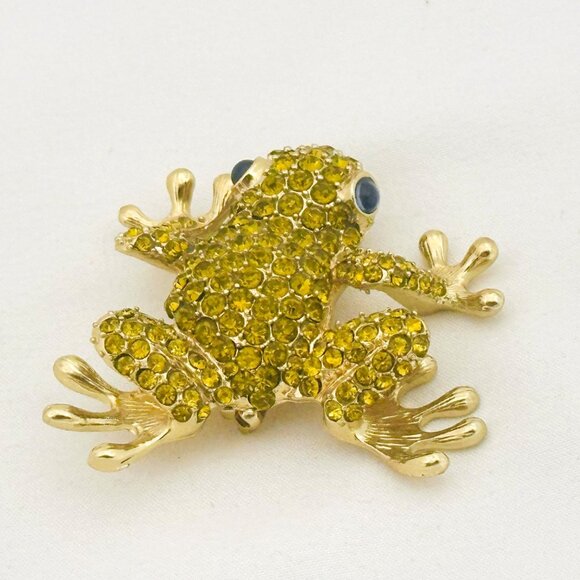 Pet Friends Gold Tone Frog Brooch Pin With Blue Eyes - Picture 4 of 7